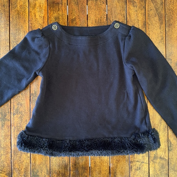 Janie and Jack Girls 4T Black Fur Trim Top - Picture 2 of 7